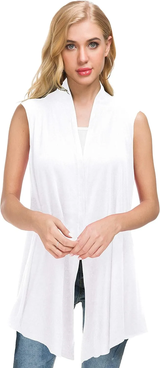 Afibi Women's Lightweight Sleeveless Open Front Drape Vest Cardigan with Pockets