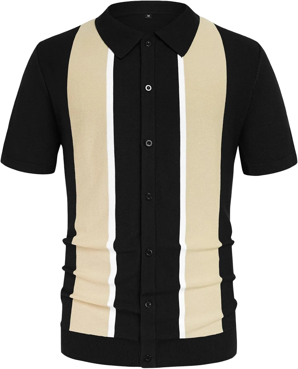 Aiyino Mens Polo Shirts Vintage Striped Lightweight Knitting Golf Shirts
