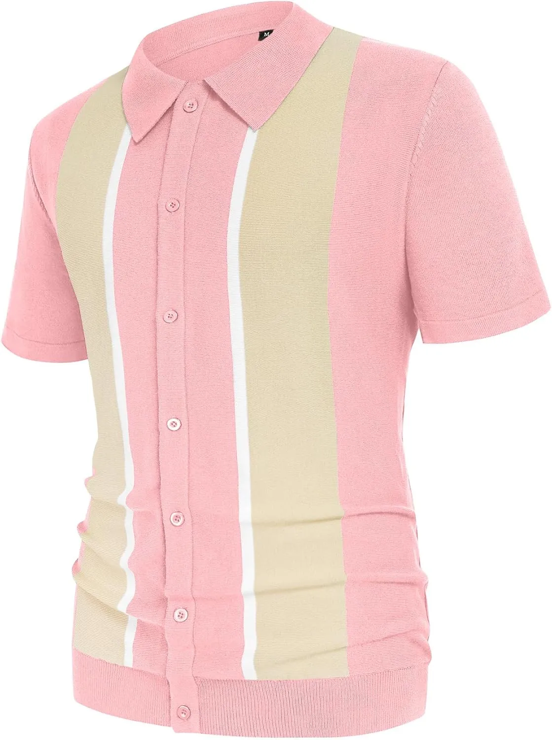 Aiyino Mens Polo Shirts Vintage Striped Lightweight Knitting Golf Shirts