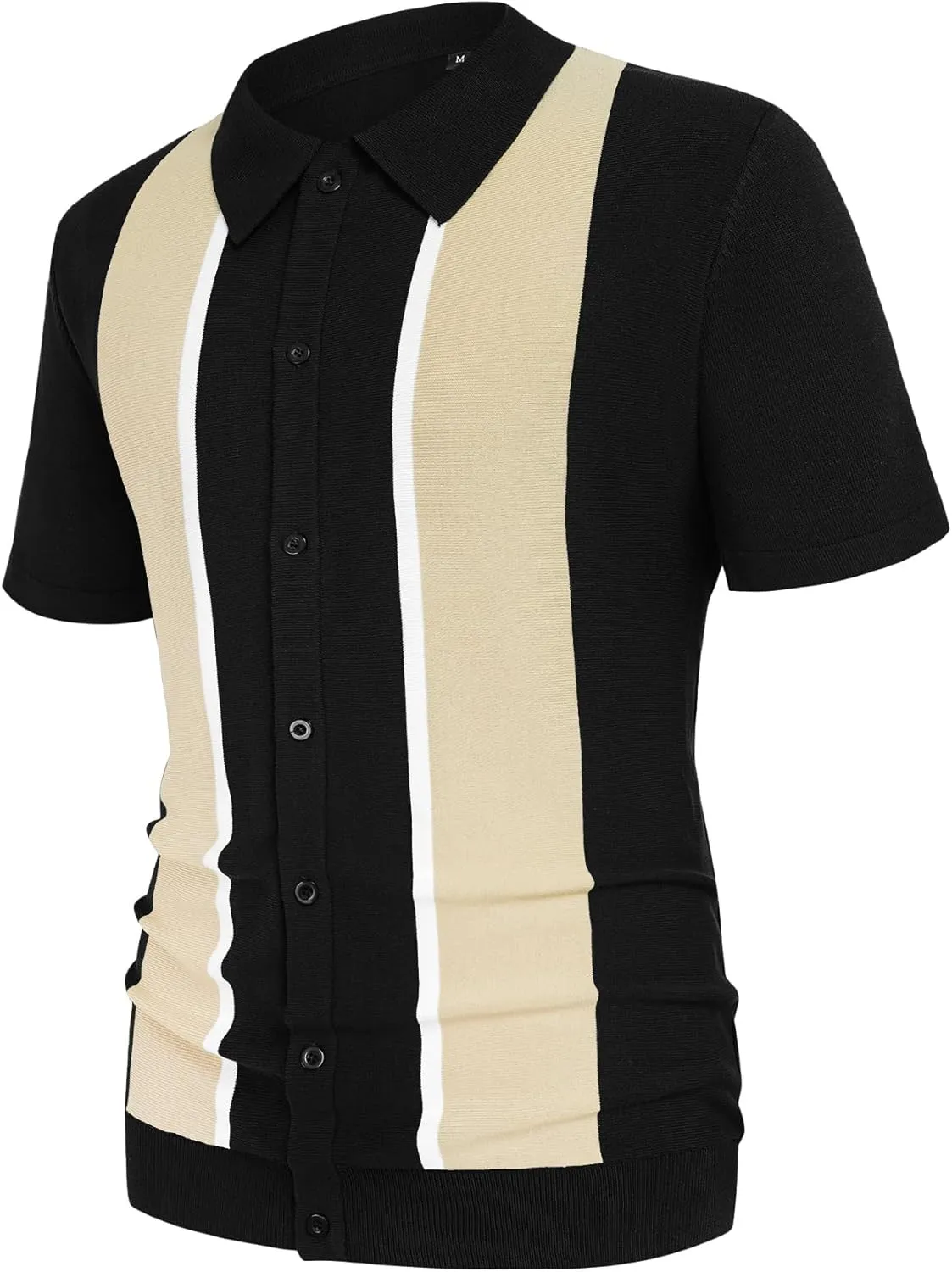 Aiyino Mens Polo Shirts Vintage Striped Lightweight Knitting Golf Shirts