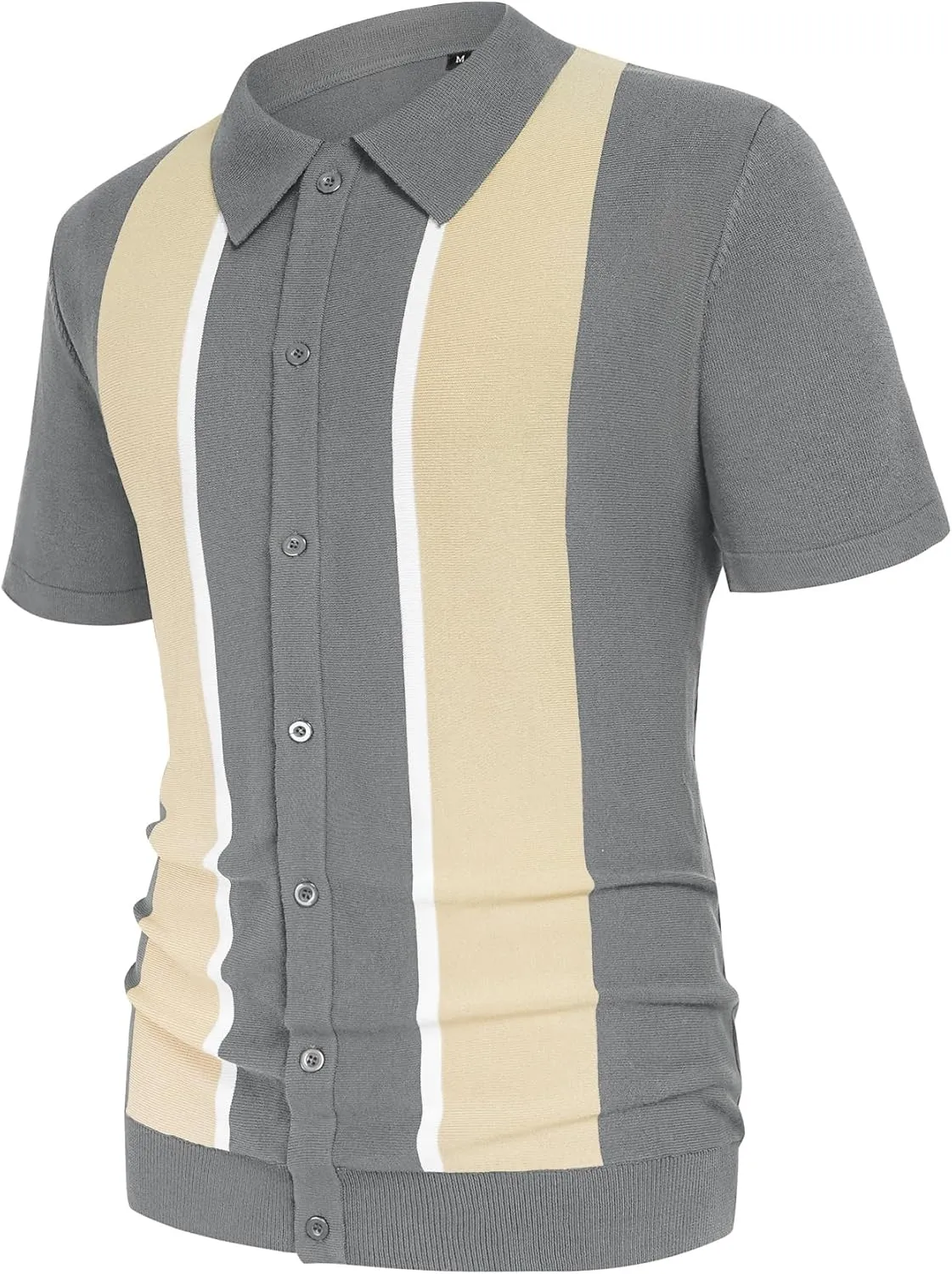 Aiyino Mens Polo Shirts Vintage Striped Lightweight Knitting Golf Shirts