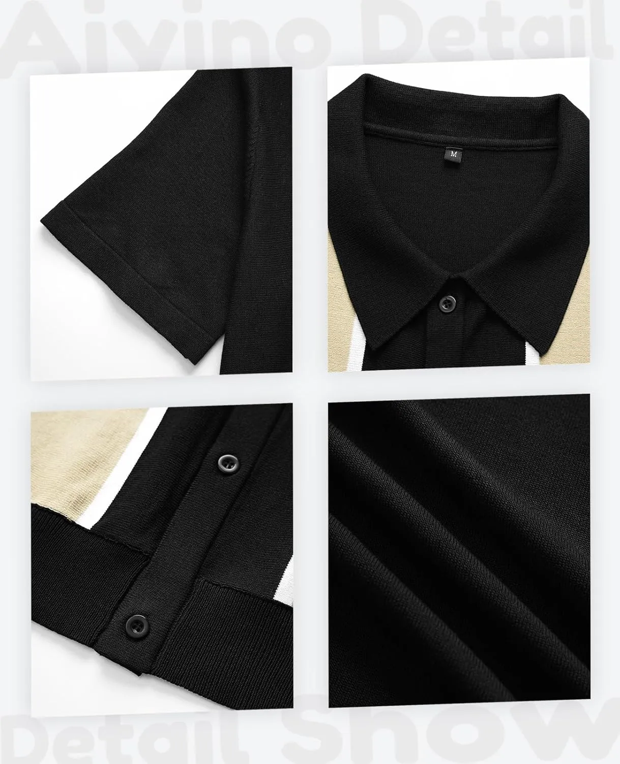 Aiyino Mens Polo Shirts Vintage Striped Lightweight Knitting Golf Shirts