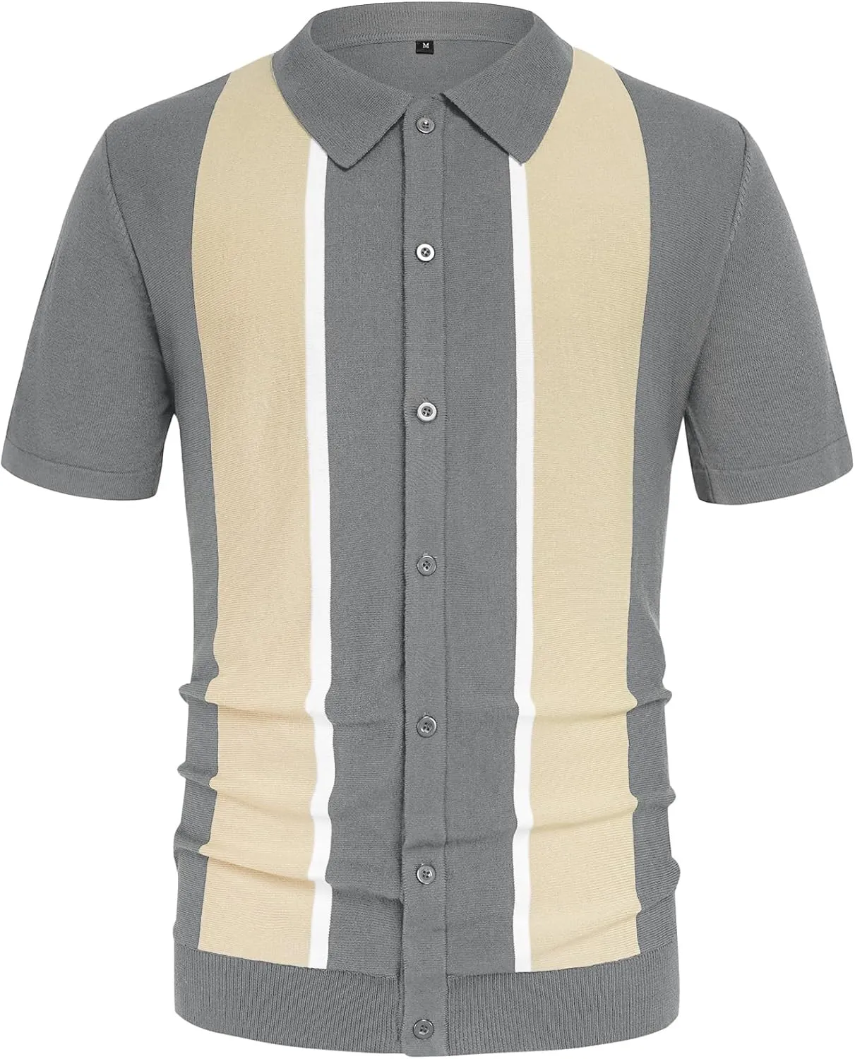 Aiyino Mens Polo Shirts Vintage Striped Lightweight Knitting Golf Shirts