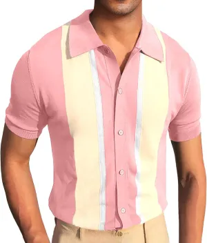 Aiyino Mens Polo Shirts Vintage Striped Lightweight Knitting Golf Shirts
