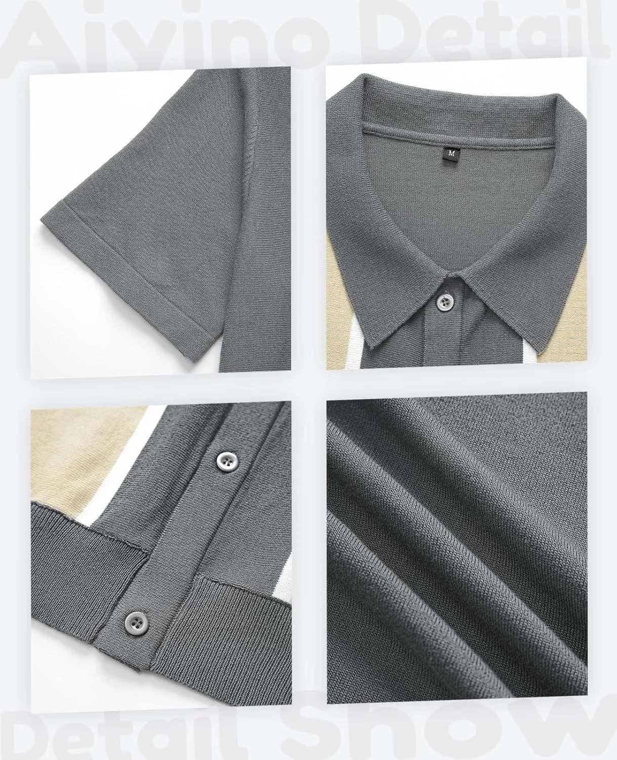 Aiyino Mens Polo Shirts Vintage Striped Lightweight Knitting Golf Shirts