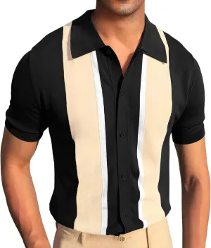 Aiyino Mens Polo Shirts Vintage Striped Lightweight Knitting Golf Shirts