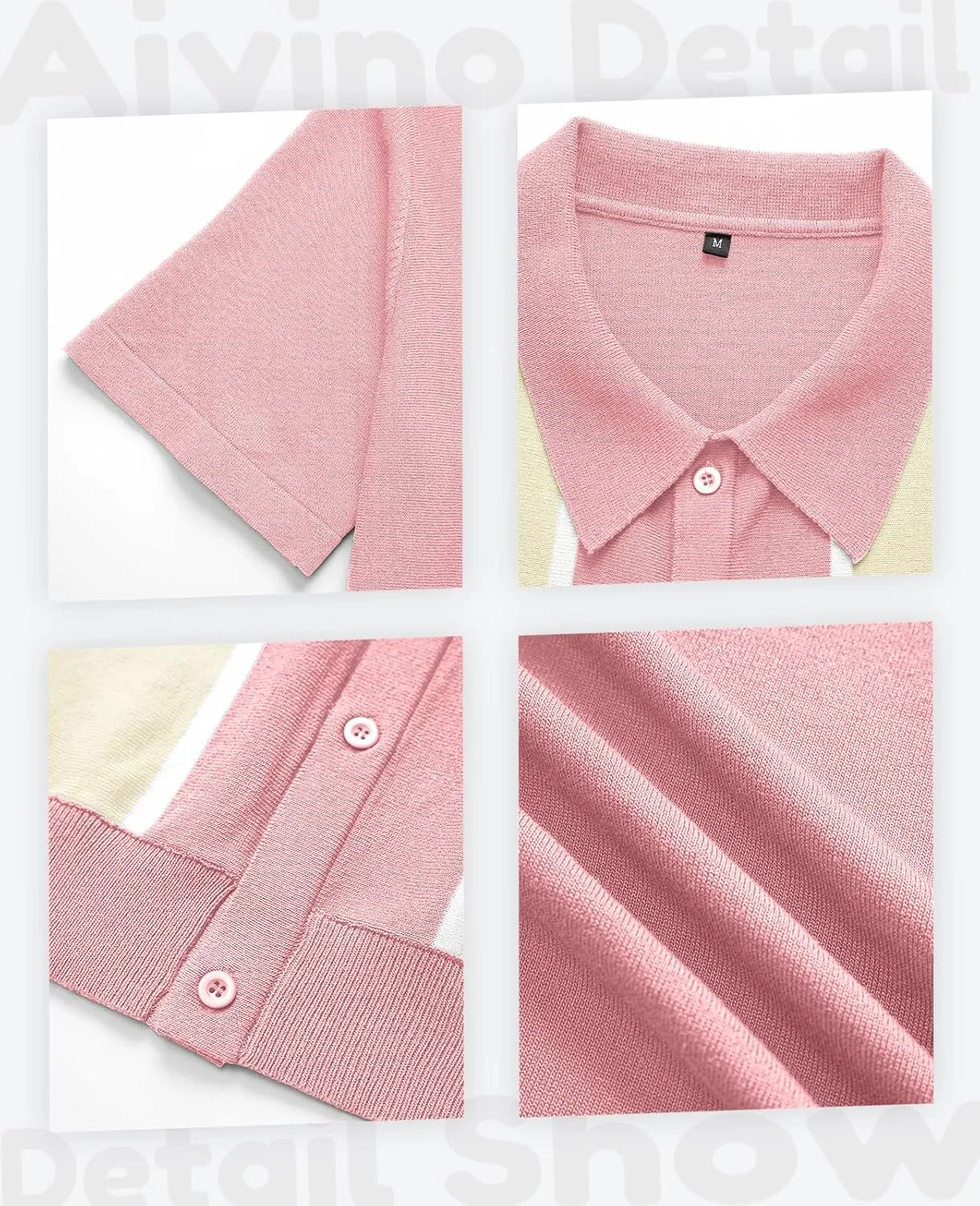 Aiyino Mens Polo Shirts Vintage Striped Lightweight Knitting Golf Shirts