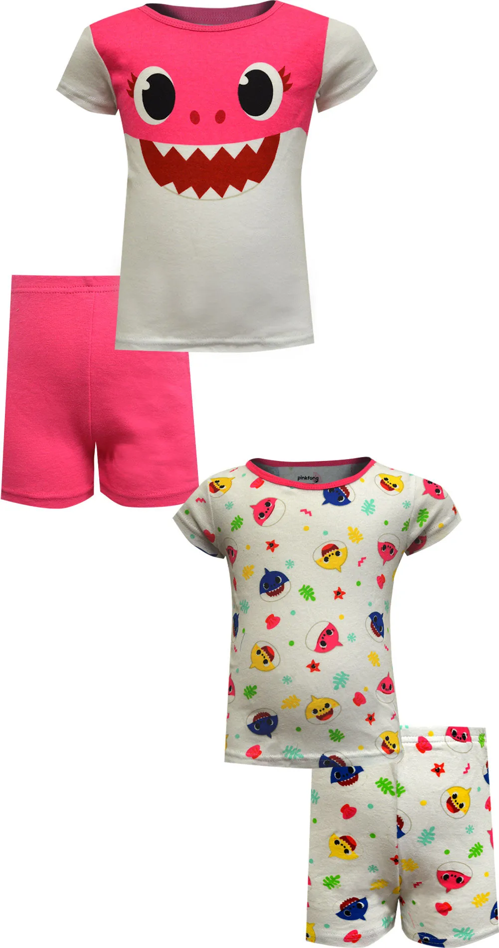 Baby Shark Girls Pink 4 Piece Cotton Infant Shortie Pajamas