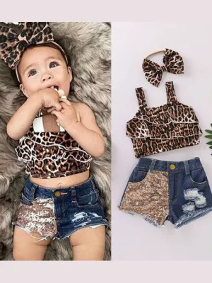 Baby Time for a Safari Top and Denim Shorts Set