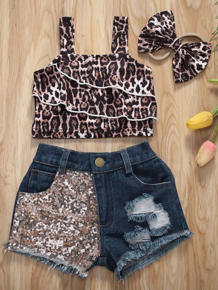 Baby Time for a Safari Top and Denim Shorts Set