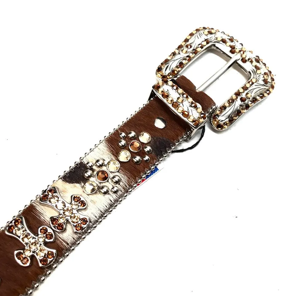 b.b. Simon Bronze Cross Pony Hair Crystal Belt