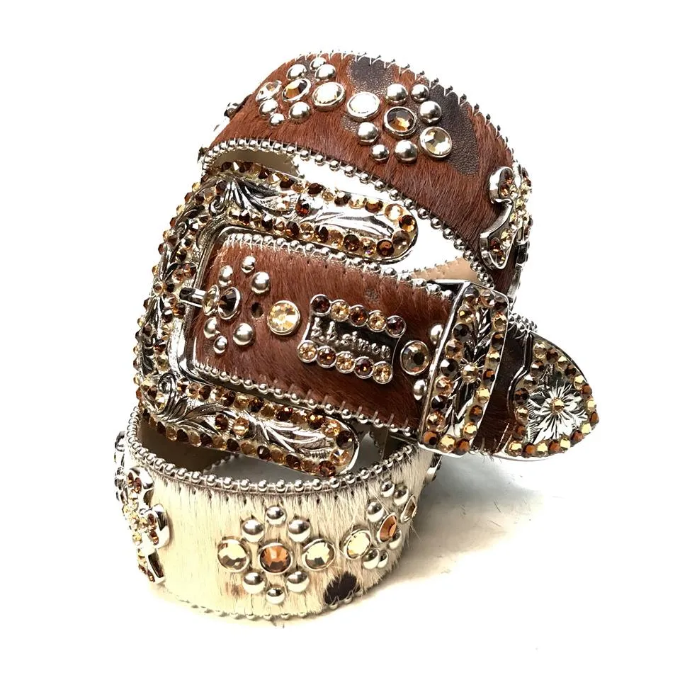 b.b. Simon Bronze Cross Pony Hair Crystal Belt