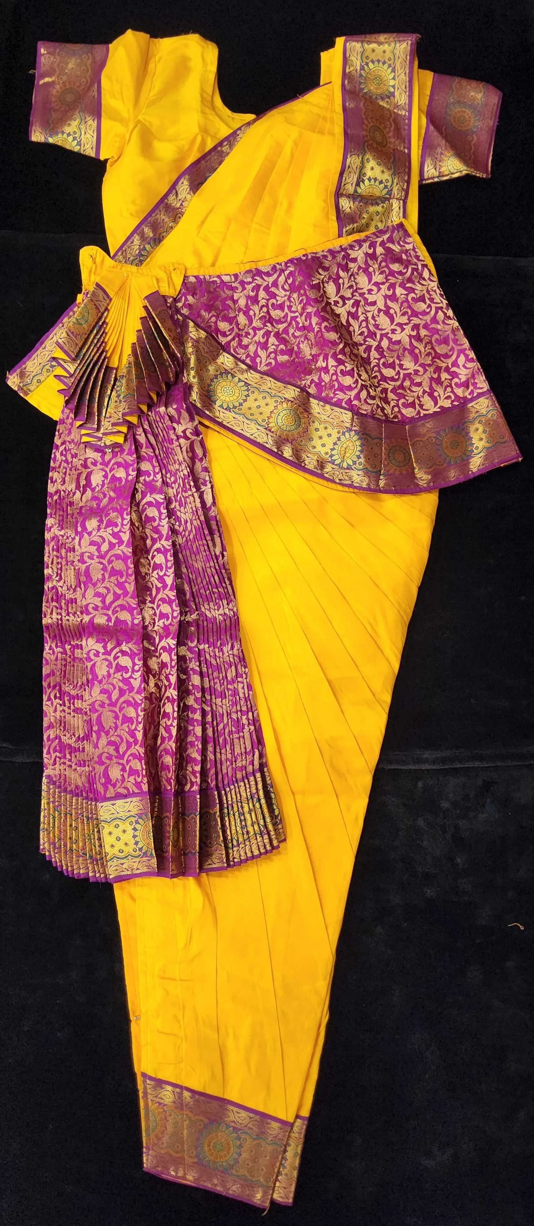 Bharatnatyam Dress | Yellow with Pink | Silk Cotton with Normal Border | Readymade Dance Costume