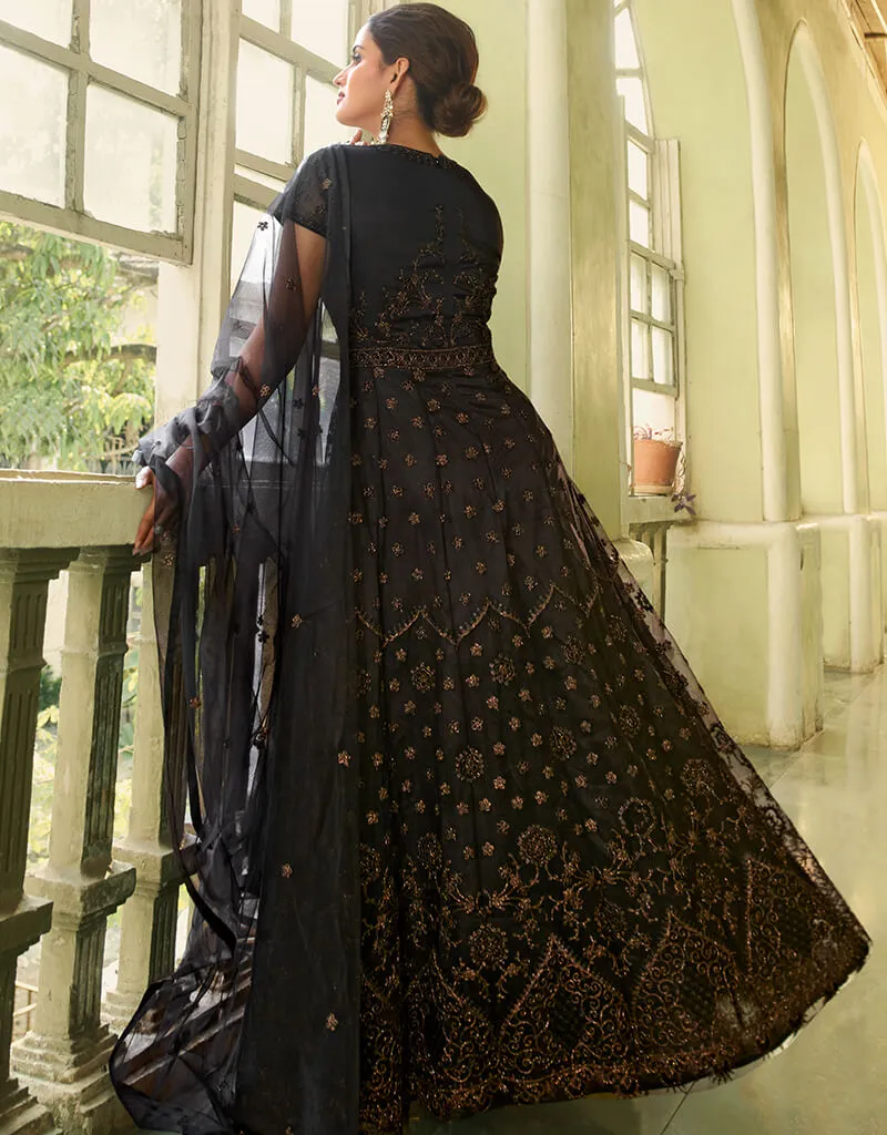 Black Anarkali style Gown Semi-Stitched Suits