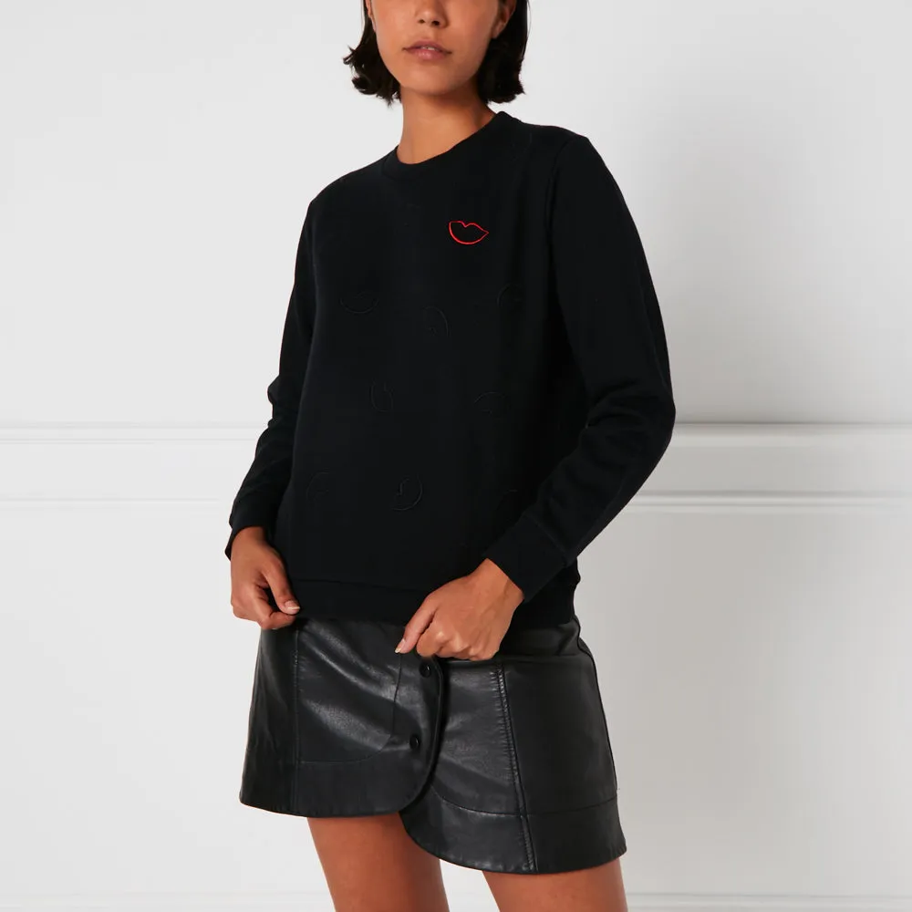BLACK EMBROIDRED LIP SAMI SWEATSHIRT