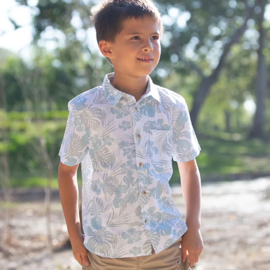 Boy Short Sleeve Hawaii Linen Design Print Shirts
