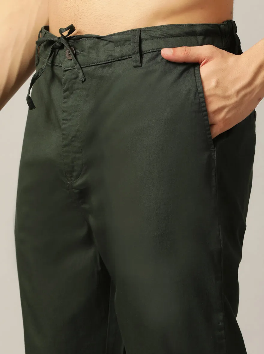 Dark Green Solid Regular Fit Track Pant | JadeBlue