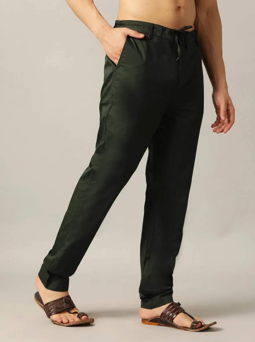 Dark Green Solid Regular Fit Track Pant | JadeBlue