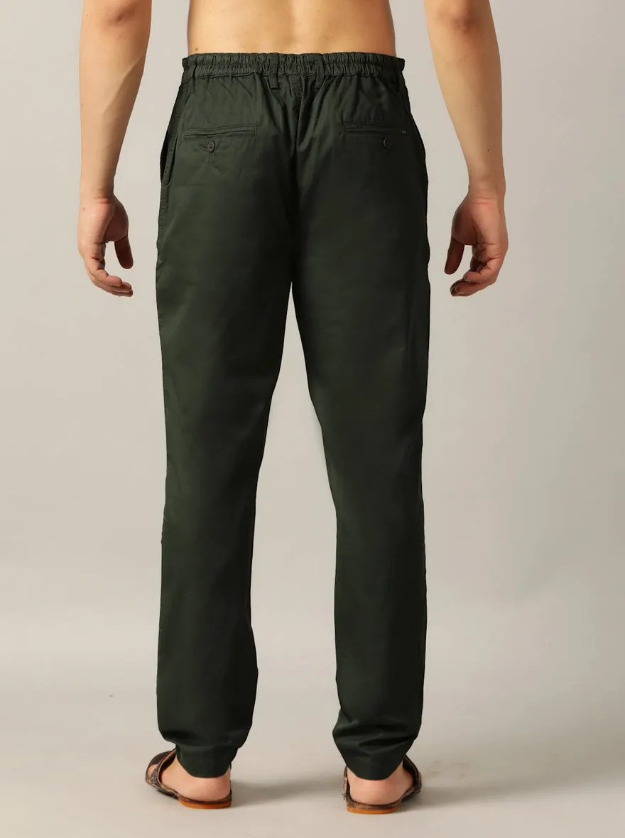 Dark Green Solid Regular Fit Track Pant | JadeBlue