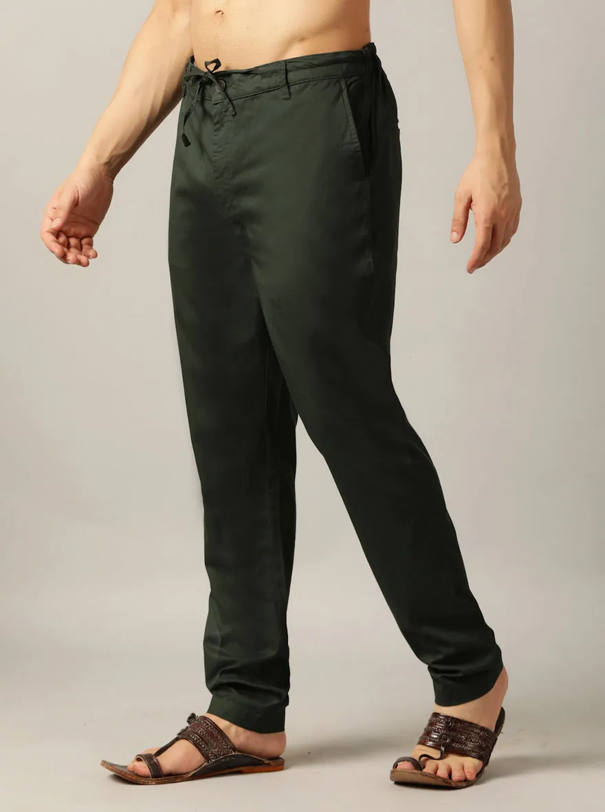 Dark Green Solid Regular Fit Track Pant | JadeBlue