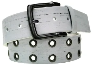 Distressed White Leather Rivet Belt