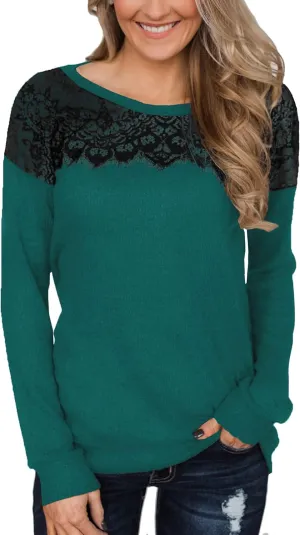 For G and PL Women's 2024 Fall Winter Long Sleeve Crewneck Lace Top Shirt Dressy Casual Elegant Sweatshirt