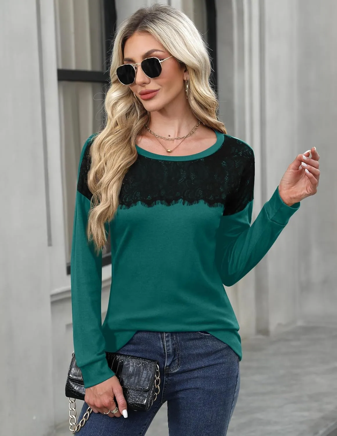 For G and PL Women's 2024 Fall Winter Long Sleeve Crewneck Lace Top Shirt Dressy Casual Elegant Sweatshirt