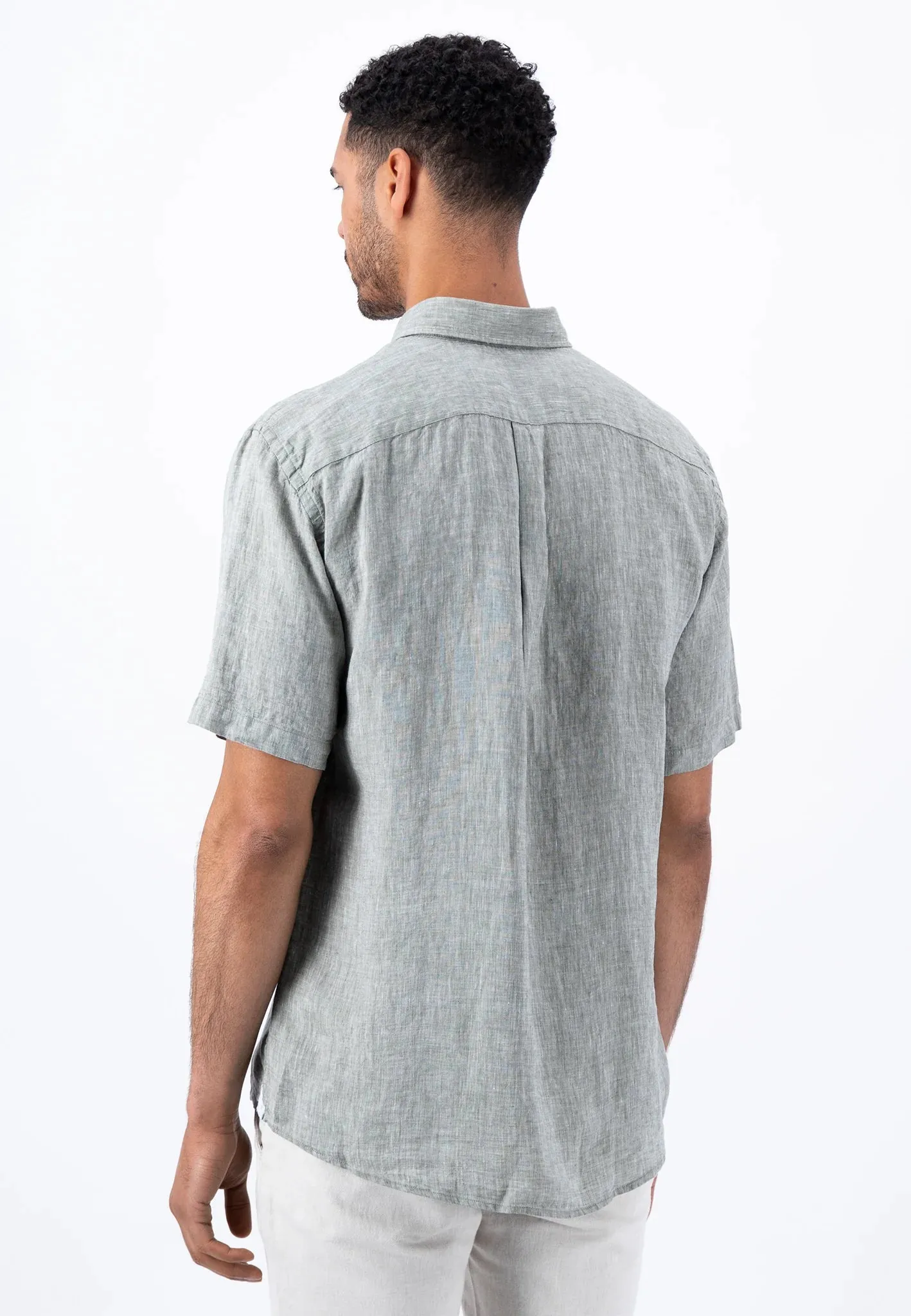 FYNCH HATTON Pure Linen Short-Sleeve Shirt - Men's – Dusty Olive