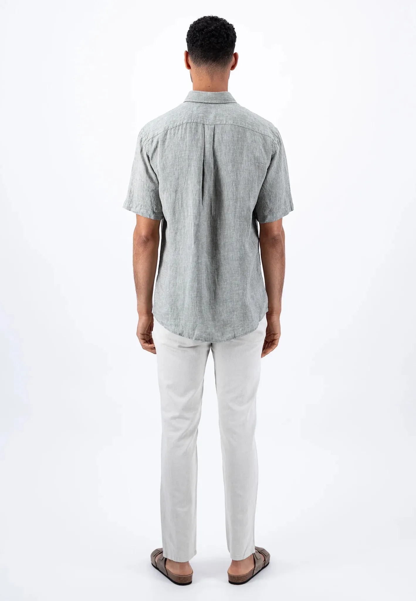 FYNCH HATTON Pure Linen Short-Sleeve Shirt - Men's – Dusty Olive
