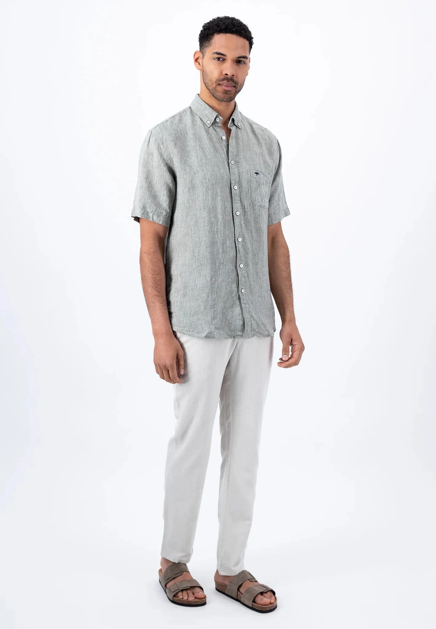 FYNCH HATTON Pure Linen Short-Sleeve Shirt - Men's – Dusty Olive