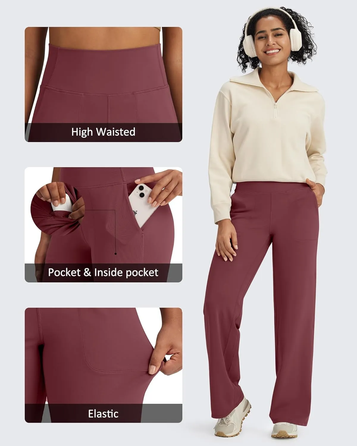 G4Free BareFeel Yoga Pants Women Wide Leg Pants with Pockets High Waisted Dress Pants Comfy Sweatpants 29"/31"/33"