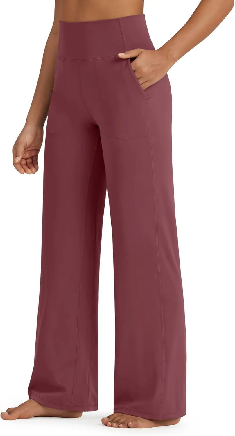 G4Free BareFeel Yoga Pants Women Wide Leg Pants with Pockets High Waisted Dress Pants Comfy Sweatpants 29"/31"/33"