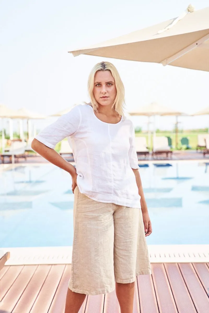 High-Low Linen Short Sleeved Blouse