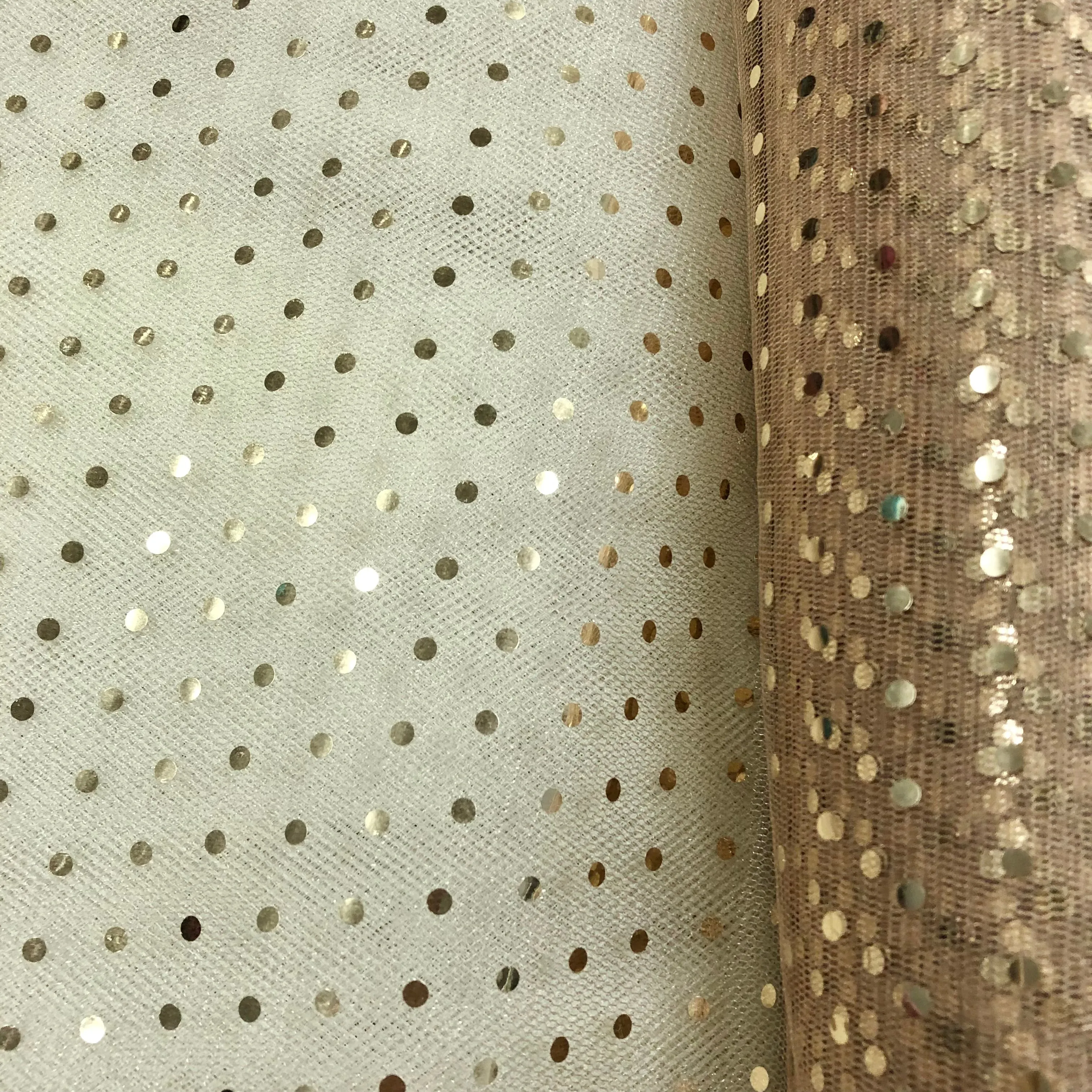 Hologram Dot Tulle - 58/60-inches Wide Beige with Gold Dots