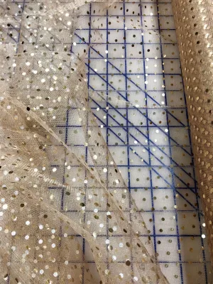 Hologram Dot Tulle - 58/60-inches Wide Beige with Gold Dots