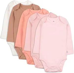 HonestBaby Baby Girls' 5-pack Long Sleeve Bodysuits One-piece 100% Organic Cotton for Infant Baby Girls', Unisex