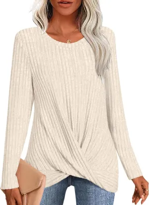 HOTGIFT Women's Pullover Sweaters Winter Tunic Tops Long Sleeve Crewneck Shirts Casual Comfortable Blouse