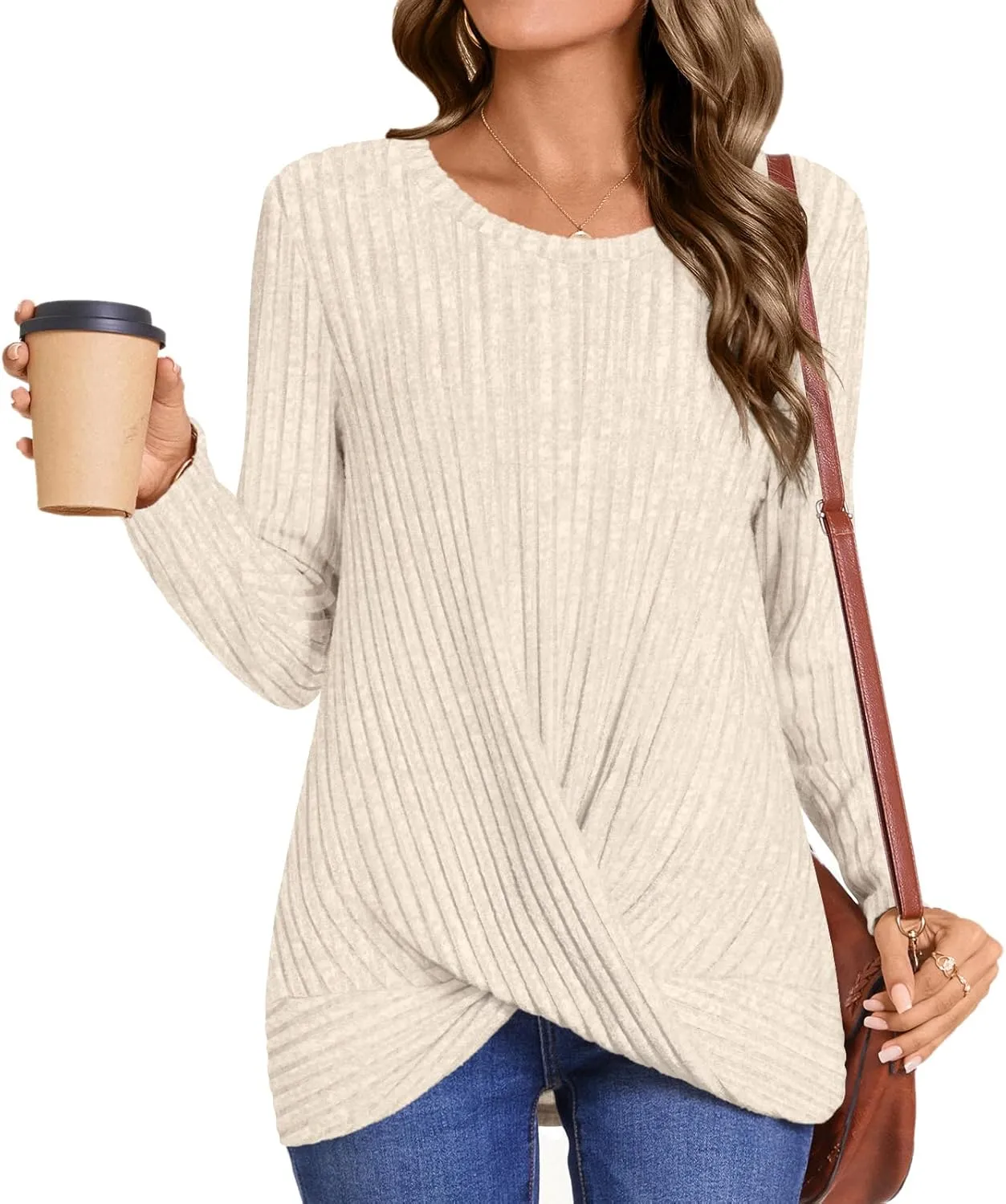 HOTGIFT Women's Pullover Sweaters Winter Tunic Tops Long Sleeve Crewneck Shirts Casual Comfortable Blouse