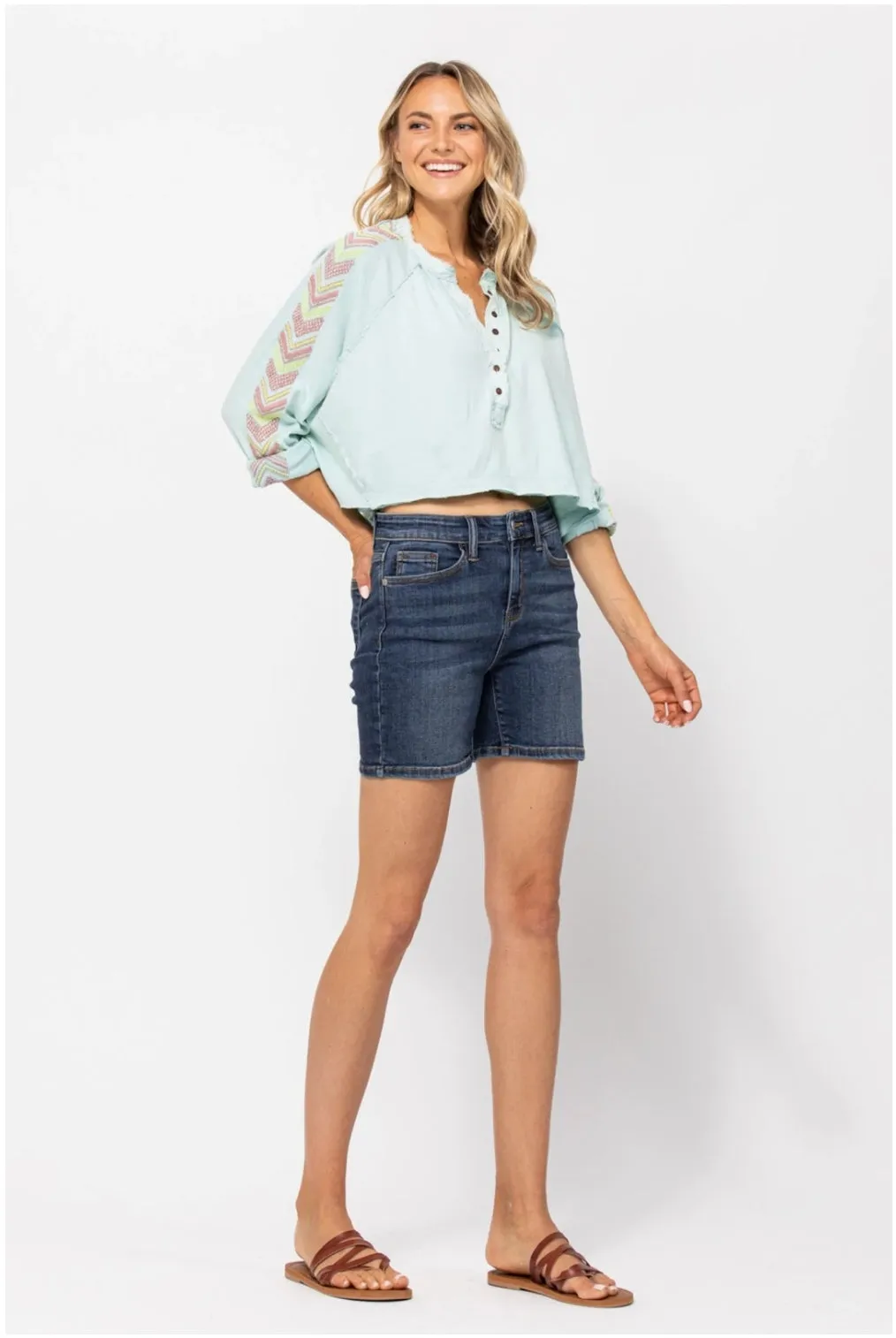 Judy Blue Hi-Rise Mid-Length Beach Days Shorts - Style 15222
