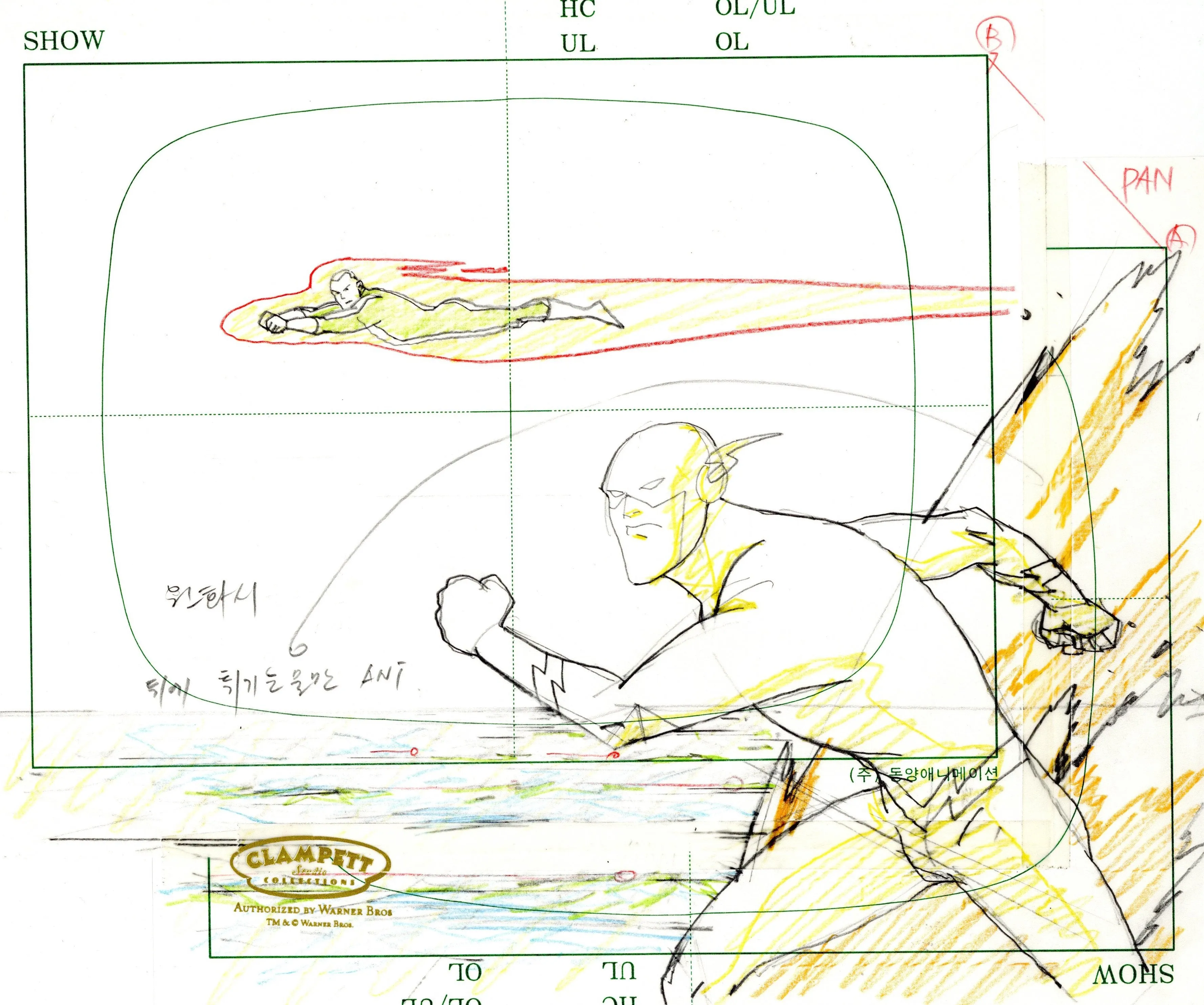 Justice League Original Production Layout Drawing: The Flash, Green Lantern