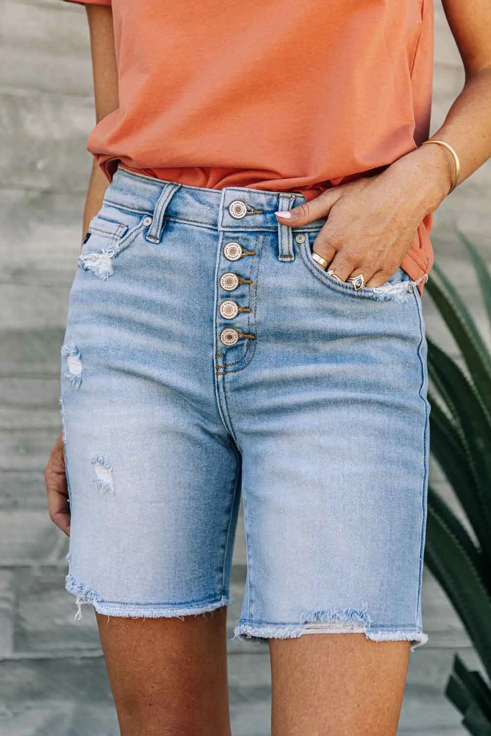 KanCan High Rise Button Fly Shorts