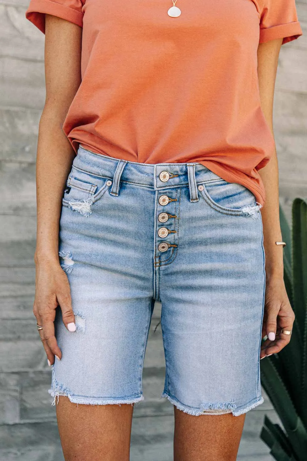 KanCan High Rise Button Fly Shorts