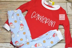 Kids Christmas Pajamas (Pjs, Jammies) in new Style 2021 with santa, cookies and milk design, monogrammed Christmas pjs