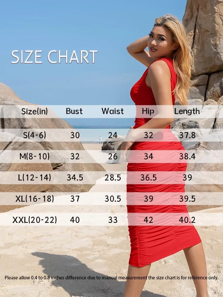 LAGSHIAN Women's Sexy Bodycon One Shoulder Sleeveless Ruched Midi Club Party Dress