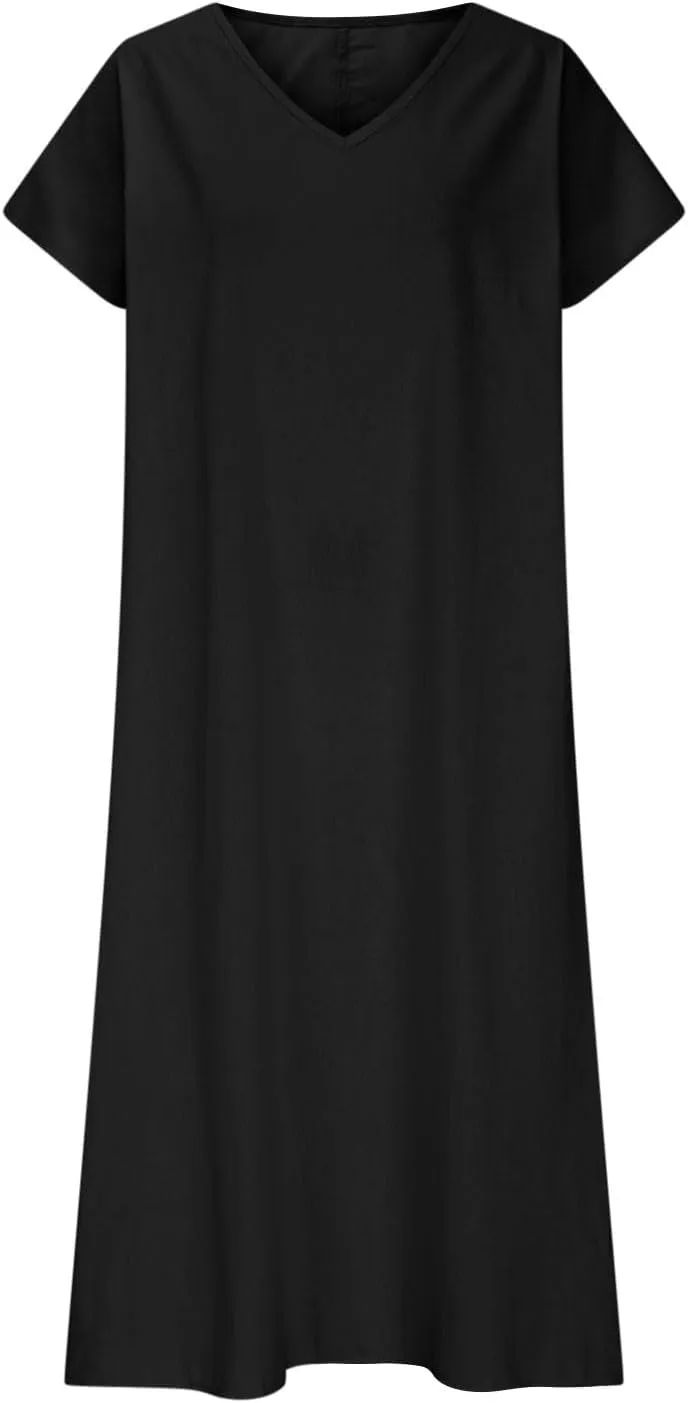 Linen Dresses for Women Trendy Vneck Long Maxi Dress Flowy Summer Sundresses Boho Beach Wear