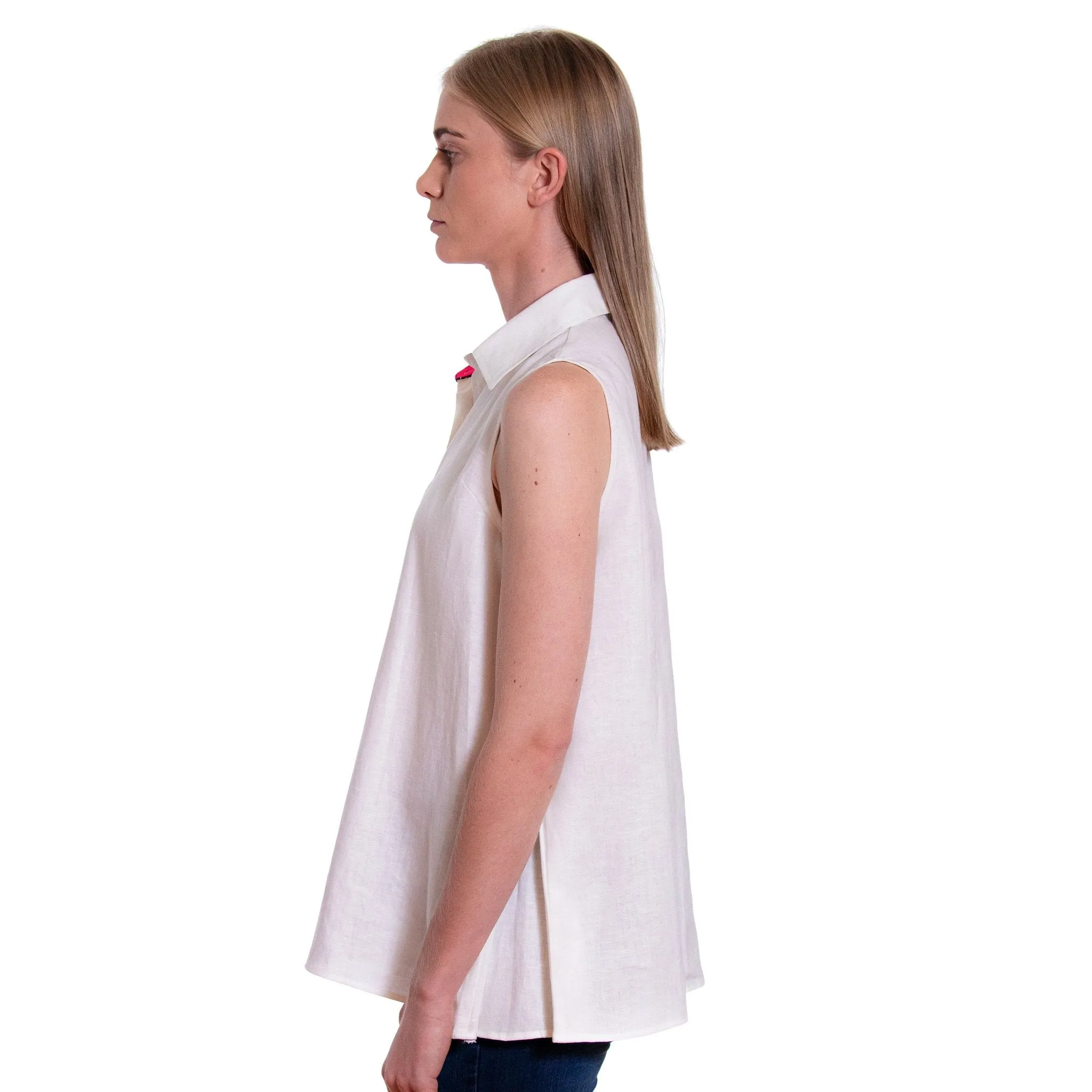 Linen Sleeveless Swing Shirt - White