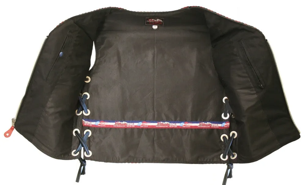 Mens Made in USA The Elite Motorcycle Leather Vest Royal Green/Black Braiding