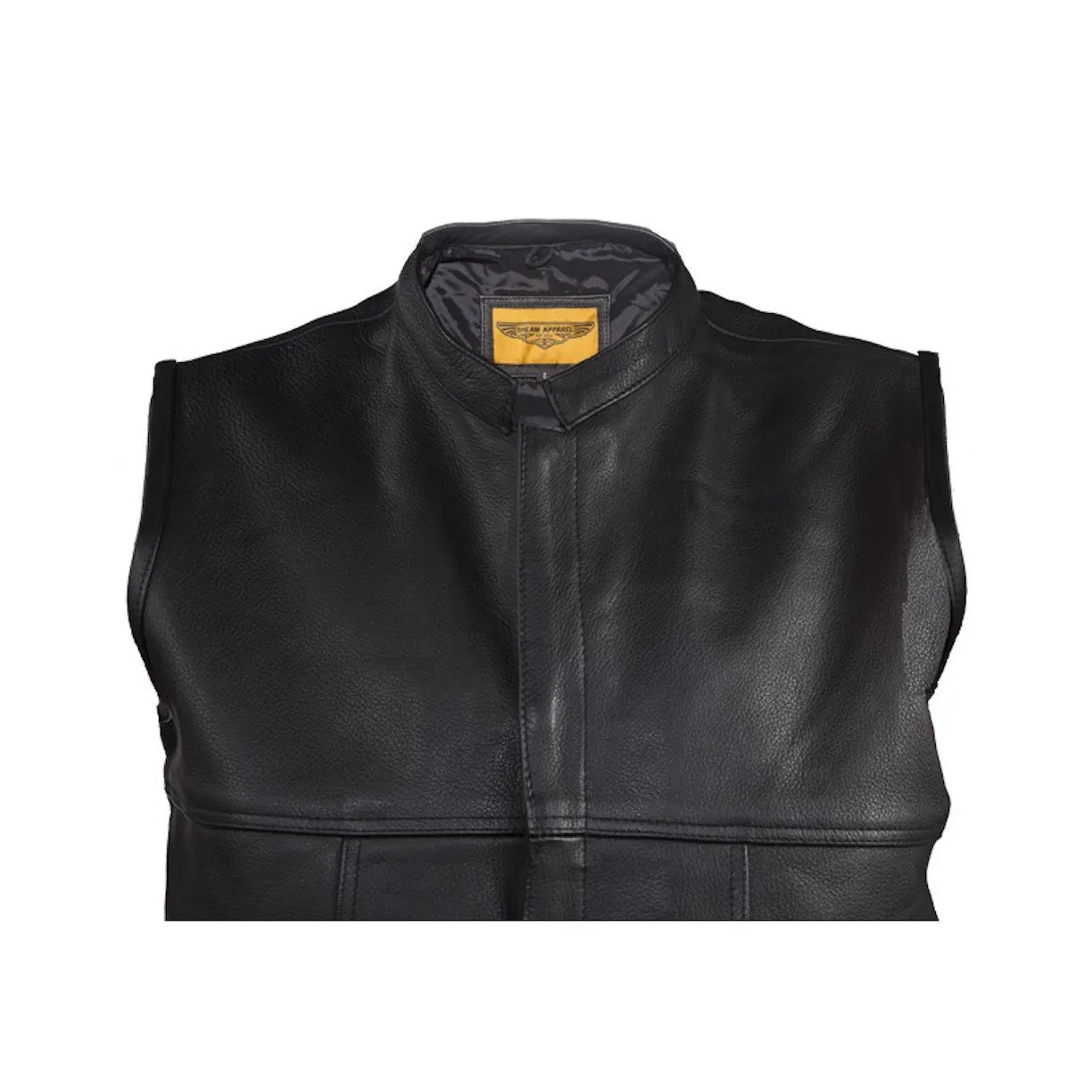 Mens Naked Leather Motorcycle Vest With Concealed Snaps Solid Back