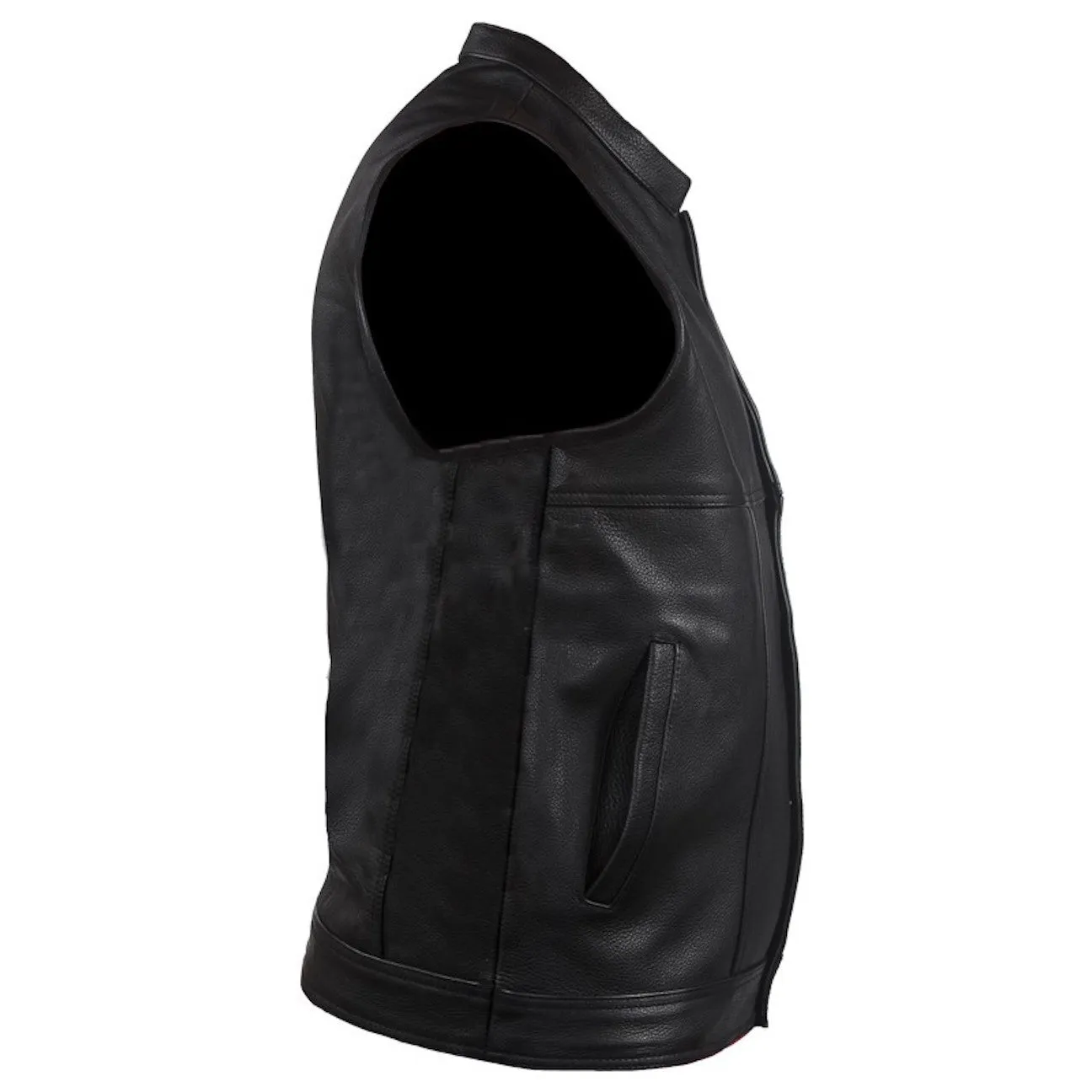 Mens Naked Leather Motorcycle Vest With Concealed Snaps Solid Back
