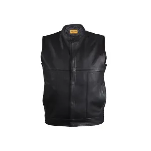 Mens Naked Leather Motorcycle Vest With Concealed Snaps Solid Back